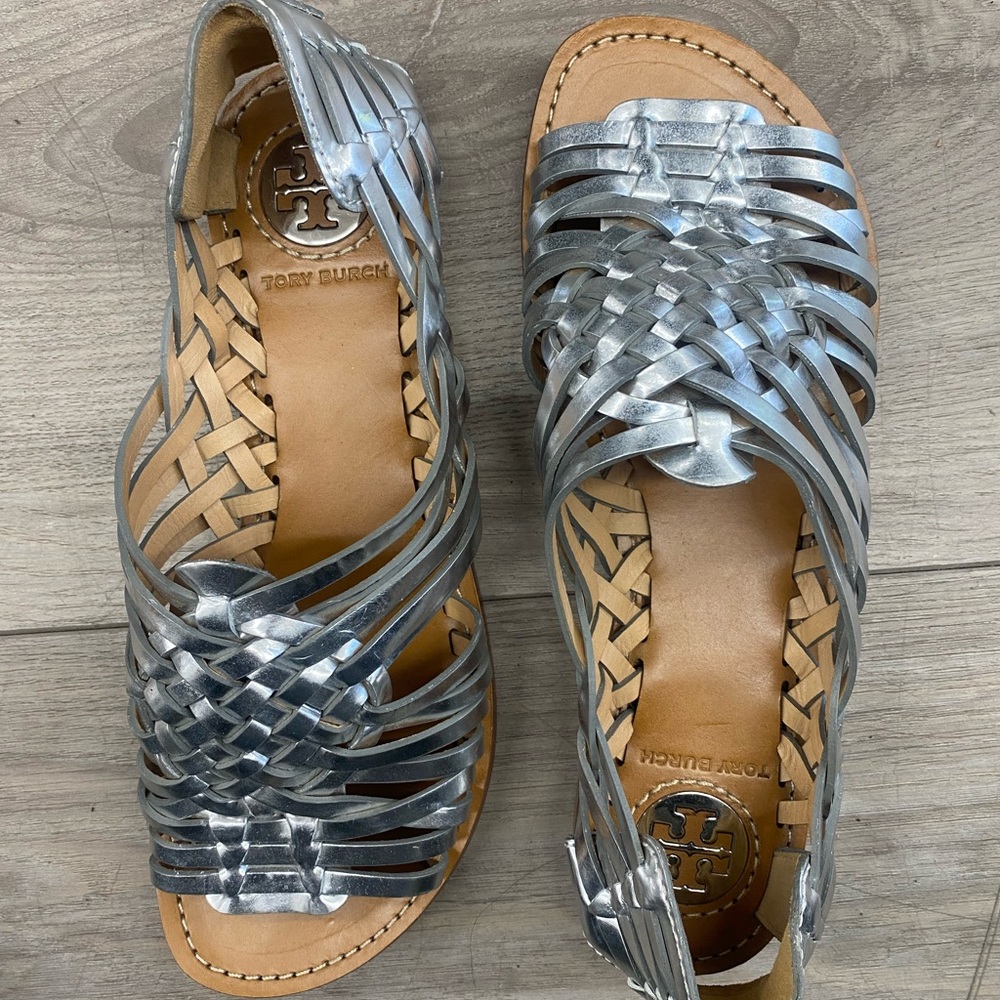 tory burch huarache silver sandals